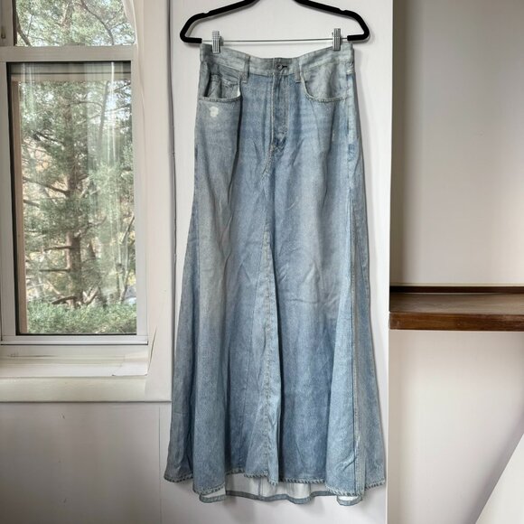 Rag & Bone Liquid Miramar Printed Denim Maxi Skirt Posy Blue Tencel 29 - Picture 4 of 11